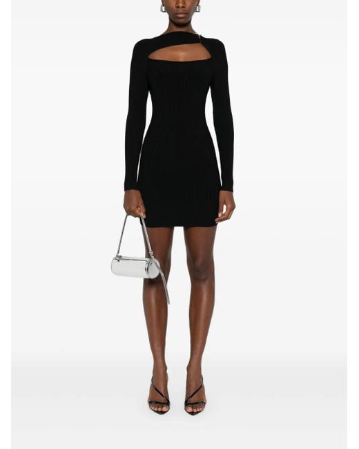David Koma Black Cut-Out Ribbed Dress