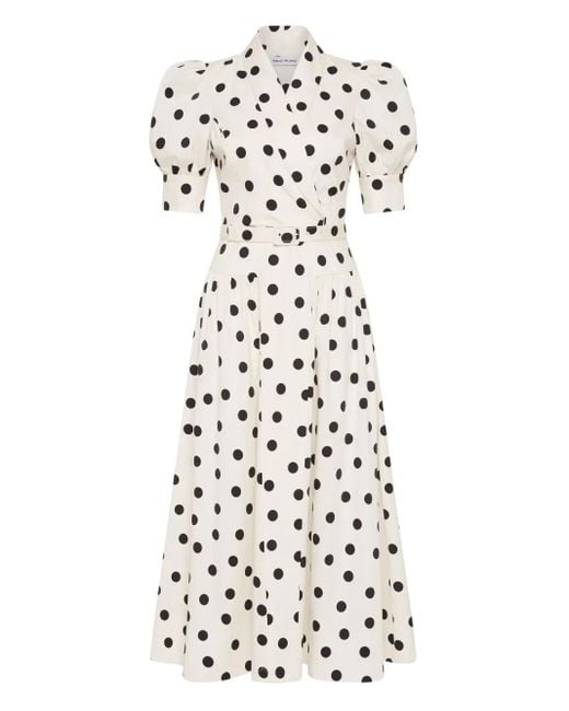 Rebecca Vallance White Maisie Puffed-Sleeve Belted Midi Dress