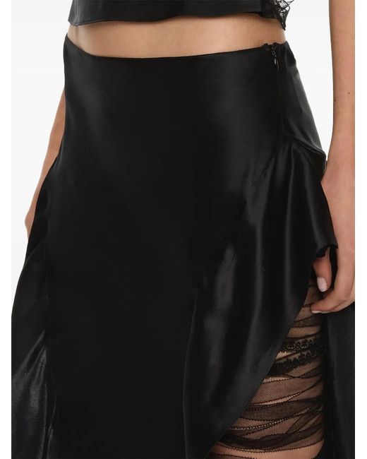 Christopher Esber Black Lattice Lace Silk Midi Skirt