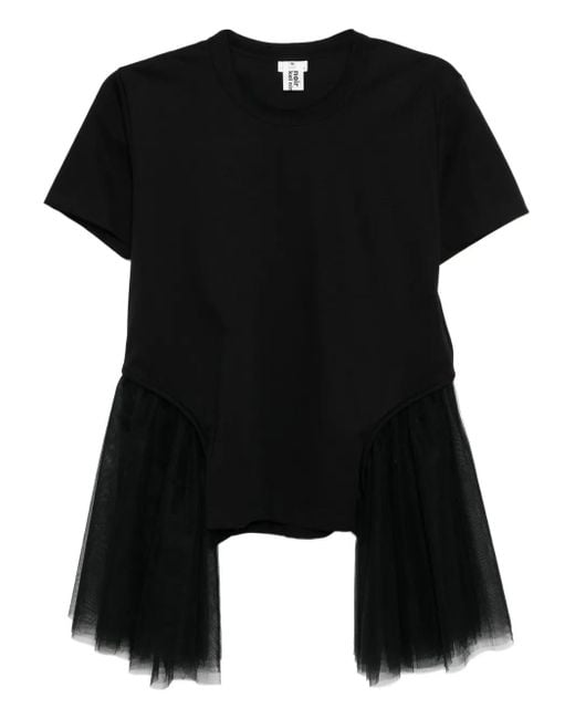 Noir Kei Ninomiya Black Tulle-Sleeved T-Shirt