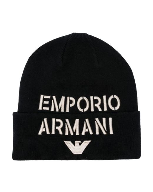 Bonnet nervuré à logo brodé Emporio Armani pour homme en coloris Noir | Lyst