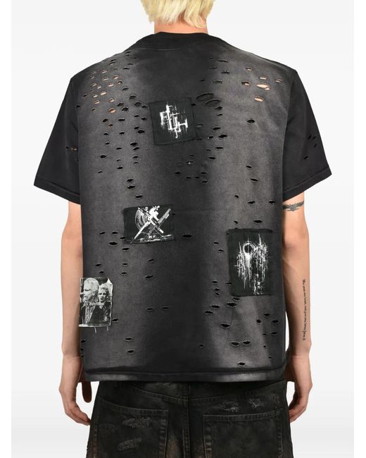 FILTH Black Patch-Detail Distressed T-Shirt for men