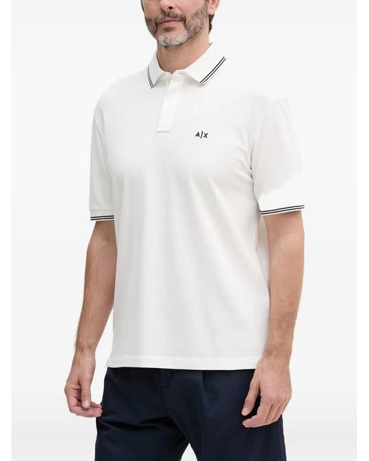 ARMANI EXCHANGE White Logo-Embroidered Tipped Polo Shirt for men