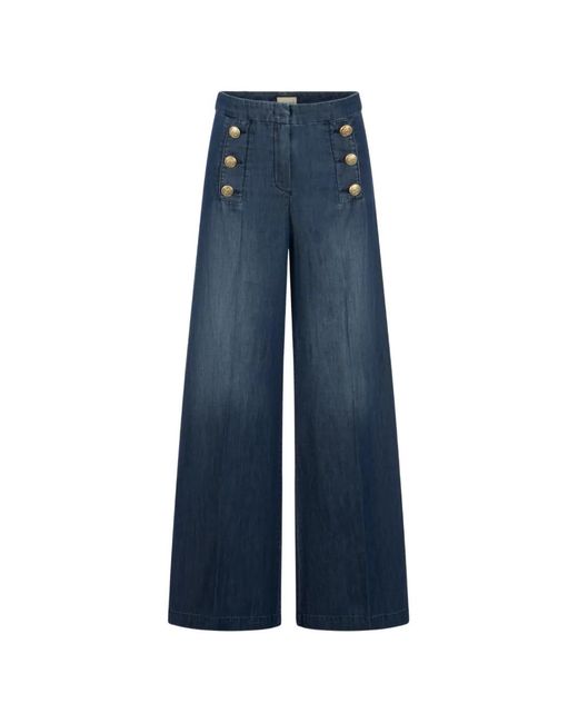 Seductive Blue Button Fastening Palazzo Pants