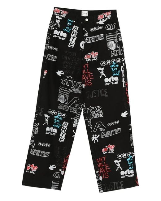 Arte' Black Graphic-Print Jeans for men