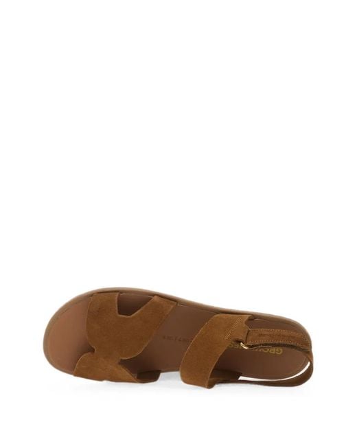 Groundies Brown Juno Suede Touch-Strap Flat Sandals