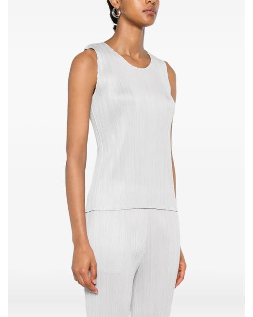 Pleats Please Issey Miyake White Pleated Sleeveless Top