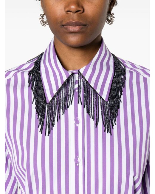 Twin Set Purple Fringed Striped Shirtdress