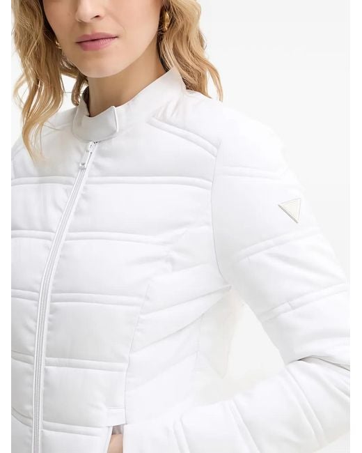 Guess White 4G Logo Zip-Up Puffer Jacket