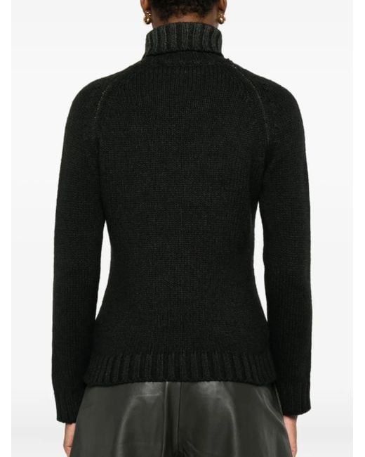 Base London Black Turtleneck Ribbed Sweater