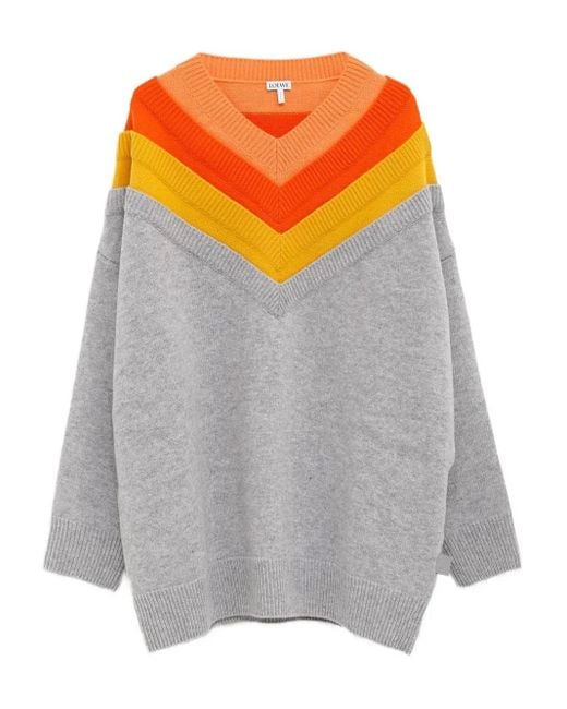 Loewe Gray Wool V-Necked Sweater