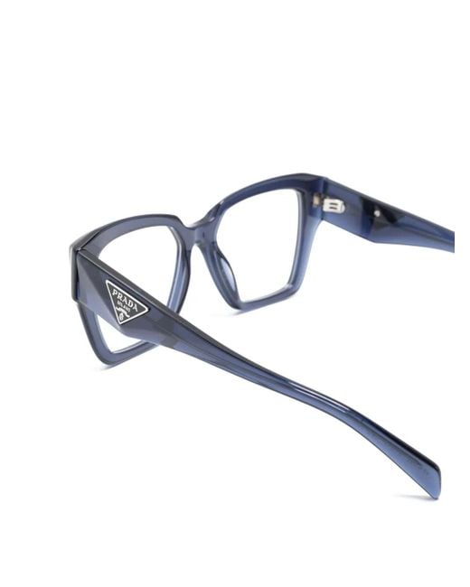 Prada Blue Enamel Triangle Logo Square-Frame Glasses