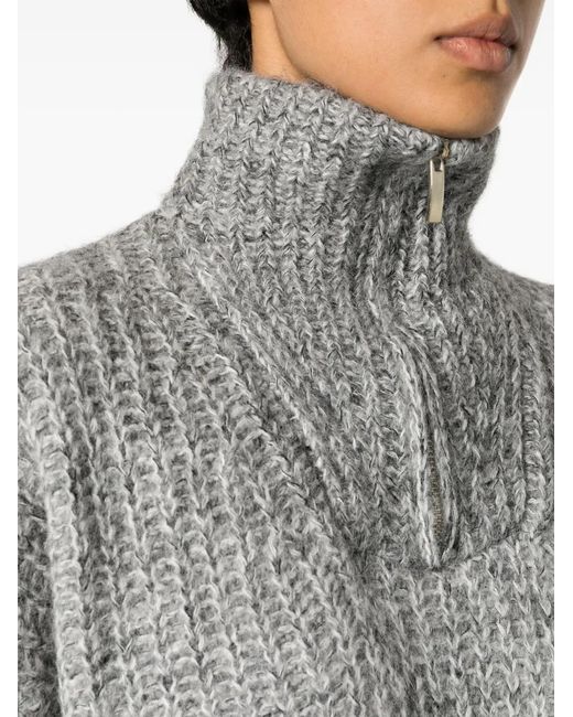 Ba&sh Gray High-Neck Knitted Jumper