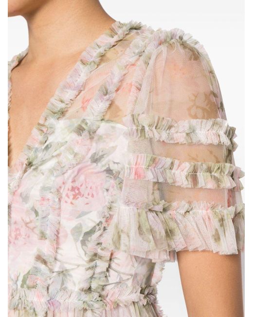 Needle & Thread Natural Lisette English Rose-print Minidress