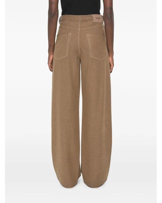 Uma Wang Natural Contrast-Stitch Wide-Leg Trousers