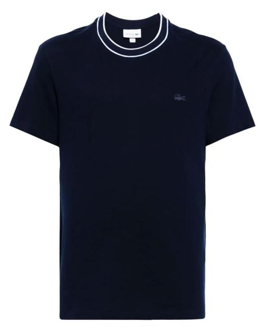 Lacoste Blue Crocodile-Appliqué Crew-Neck T-Shirt for men