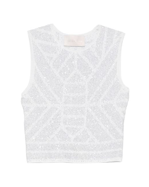 Circus Hotel White Sequinned Sleeveless Top