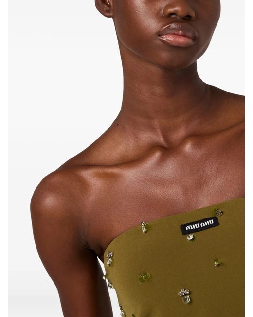Miu Miu Green Embroidered Stretch Georgette Mini Dress