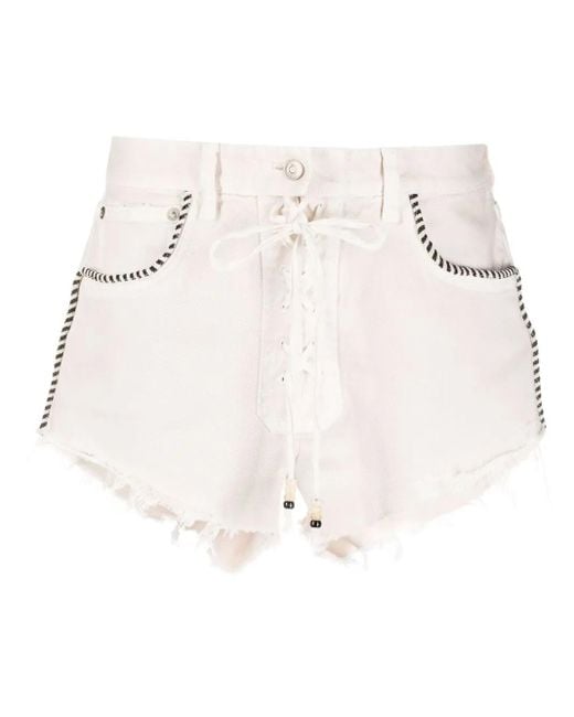 Alanui Natural Fringed Denim Shorts