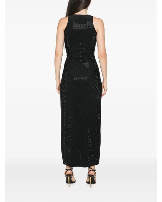 Twentyfourhaitch Black Sequin-Embellished Ring-Detail Midi Dress