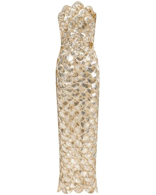 Oscar de la Renta Sequin-Scallop Embroidered Gown in Metallic | Lyst