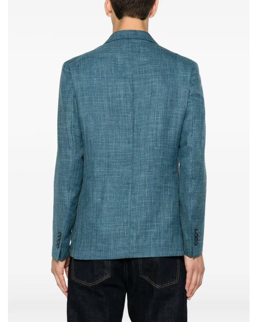 Tagliatore Blue Double-Breasted Peak-Lapel Blazer for men