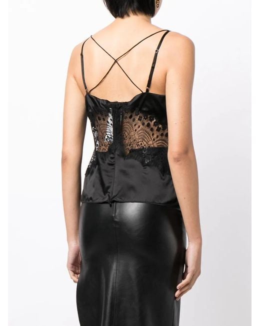 Tom Ford Black Lace-Detail Sleeveless Satin Top