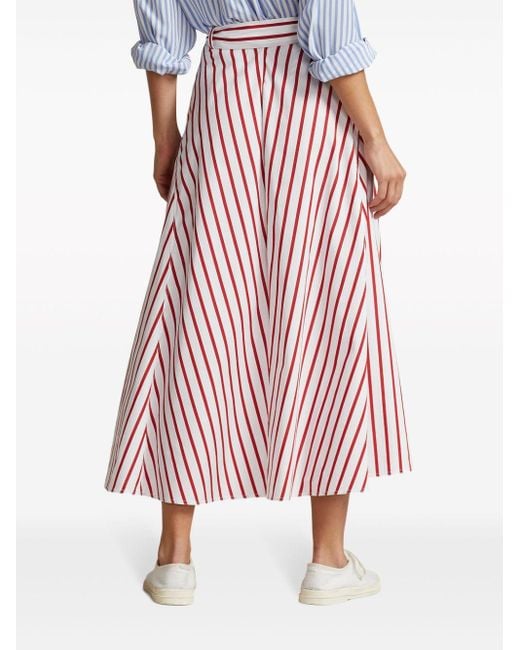 Polo Ralph Lauren Red Stripe-pattern Cotton Skirt