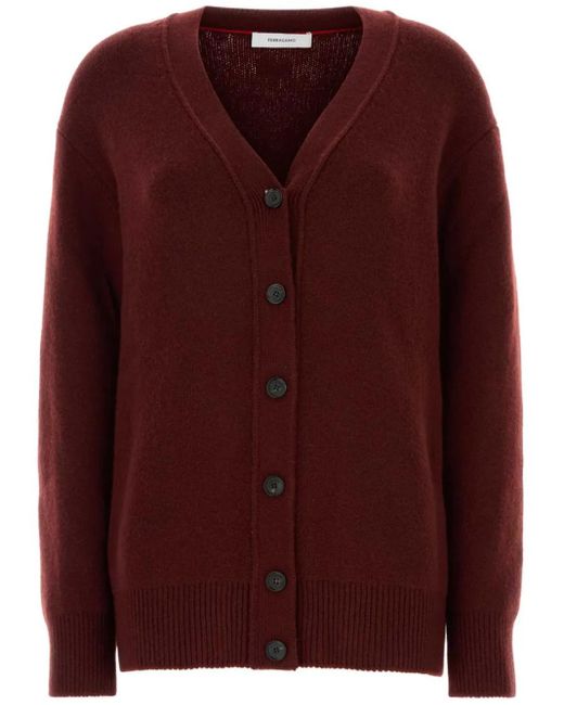 Ferragamo Red Salvatore Burgundy Cashmere Blend Cardigan