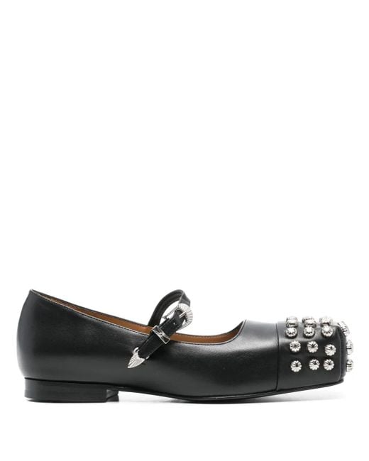 Toga Black Stud-Detail Ballet Flats