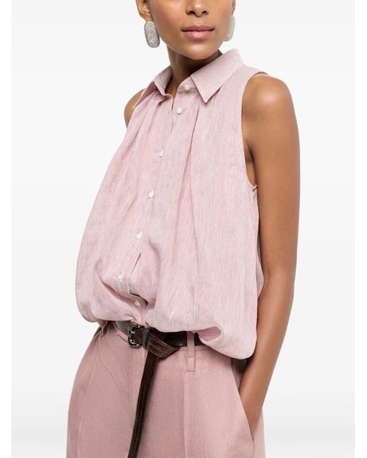 Brunello Cucinelli Pink Striped-Print Buttoned Sleeveless Shirt