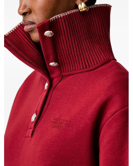 Guess Logo-Embroidered Ribbed-Trim Hoodie