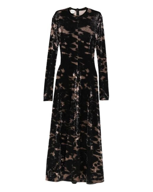 Nanushka Fluwelen Jurk Met Tie-Dye Print En Lange Mouwen in het Black