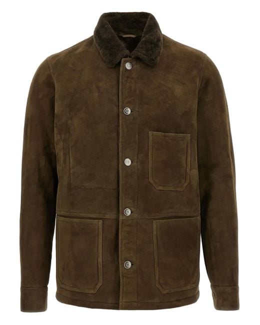 Giorgio Brato Green Shearling-Collar Suede Jacket for men