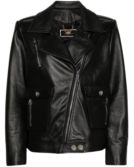 Elisabetta Franchi Black Leather Biker Jacket