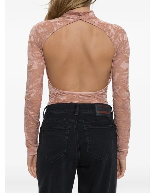 DIESEL Pink Lace-Overlay Open-Back Bodysuit