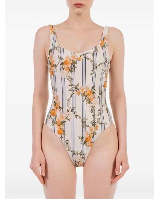 Agua Bendita White Gema Valle Floral-Embroidered Swimsuit