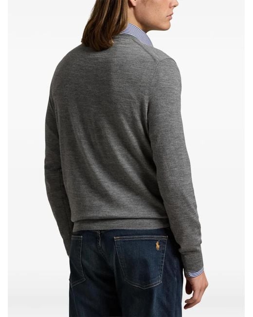 Polo Ralph Lauren Gray Logo-Embroidered V-Neck Sweater for men