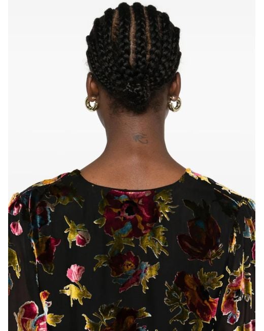 Rixo Black Everlyn Floral Knot Top