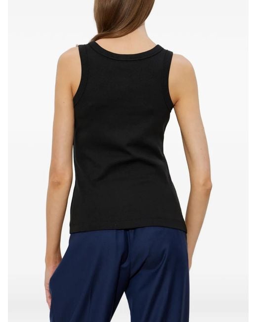 KENZO Black Signature Logo-Embroidered Ribbed Cotton Top