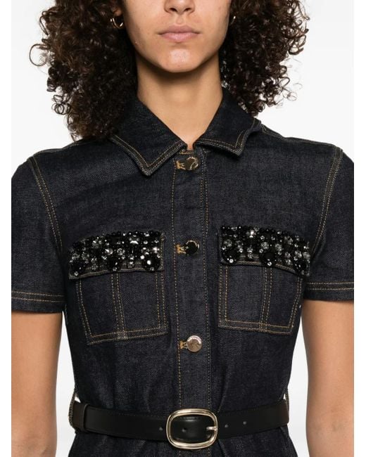 Self-Portrait Black Denim Crystal Trim Mini Dress