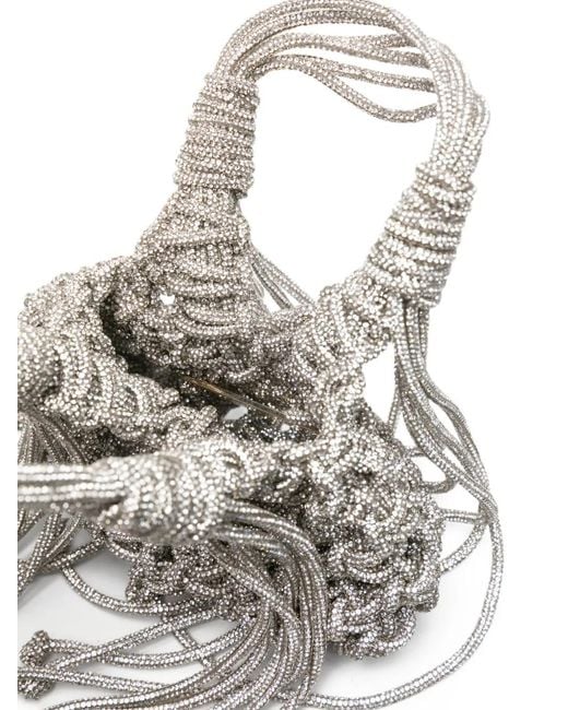 HIBOURAMA White Mini Vannifique Crystal-Embellishment Tote Bag