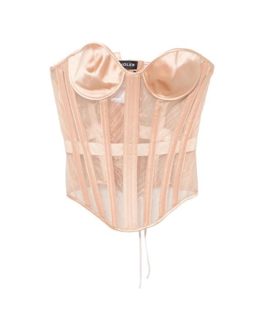 Mugler Pink Sheer Lace-Up Corset