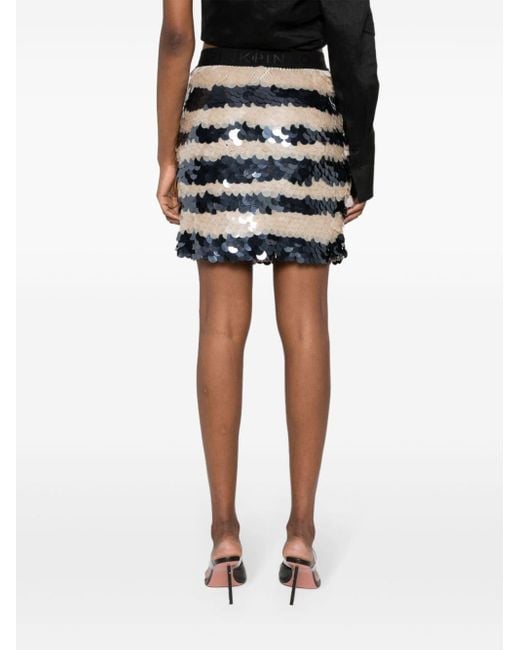 Pinko Gray Sequin-embellished Striped Skirt