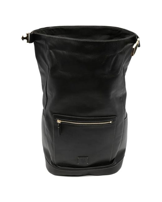 Eleventy Black Contrast-Stitch Leather Backpack for men
