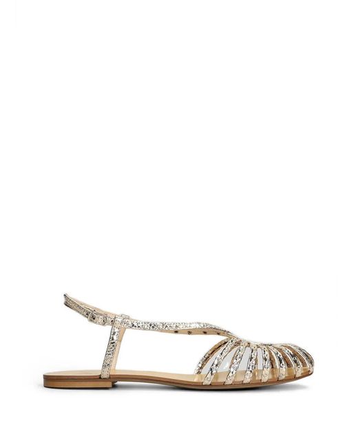 Anna F. White Snakeskin-Effect Studded Sandals