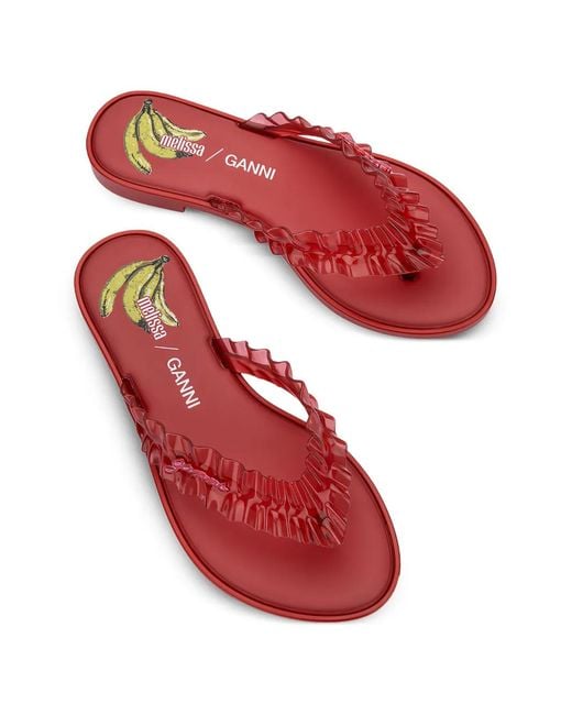 Melissa Red X Ganni Ruffled Flip Flops