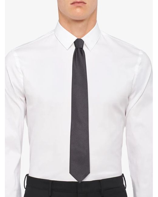 Prada Blue Pointed Satin Tie for men
