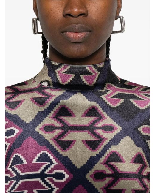 Burc Akyol Blue Geometric-Print Velvet Bodysuit