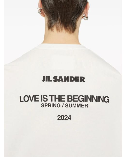 Jil Sander White Logo-Print Long-Sleeve T-Shirt for men